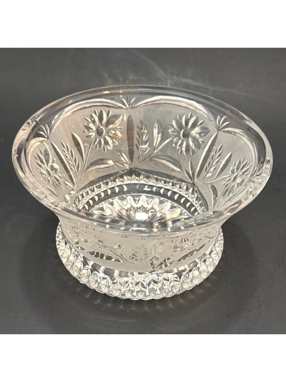 Vintage Lead Crystal Glass Lausitzer German Candy Bowl Dish Daisy Frosted Floral